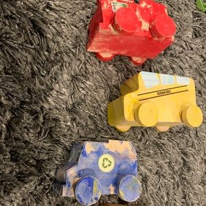 Lot of 4 painted wooden toy cars